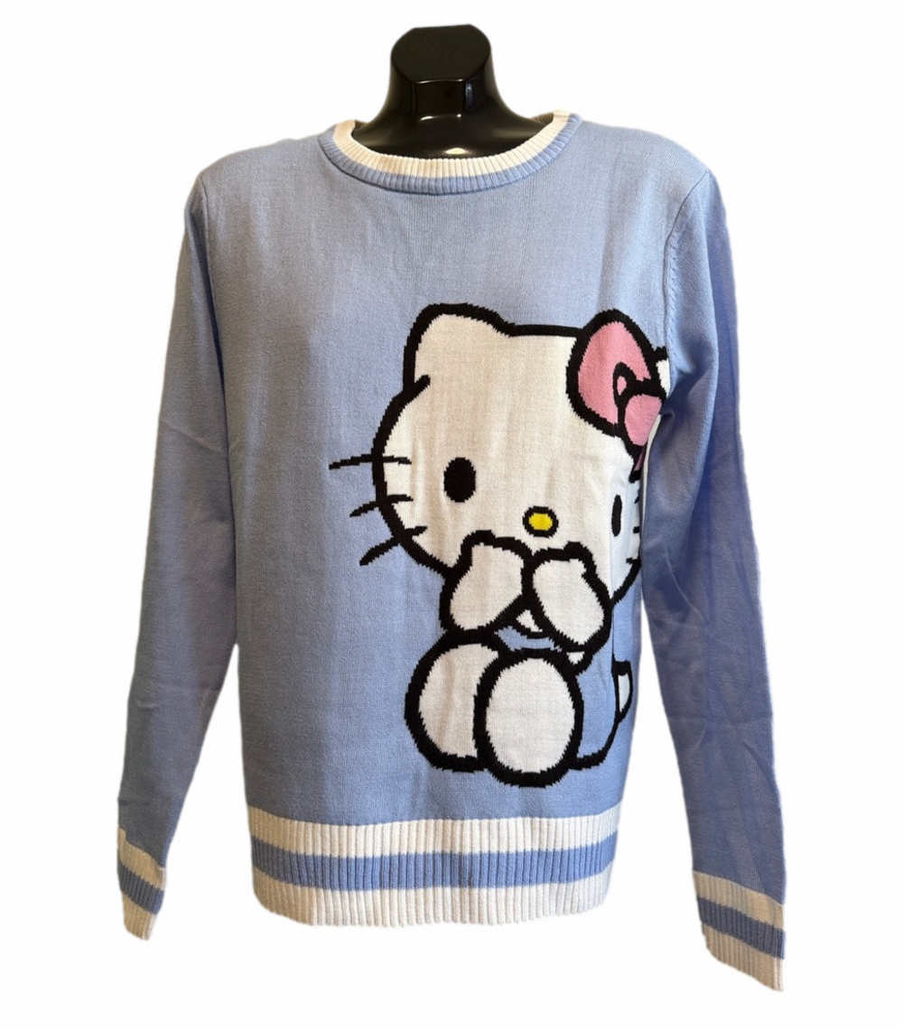 NEW Ladies “Hello Kitty” Light Blue Crewneck Knit Sweater